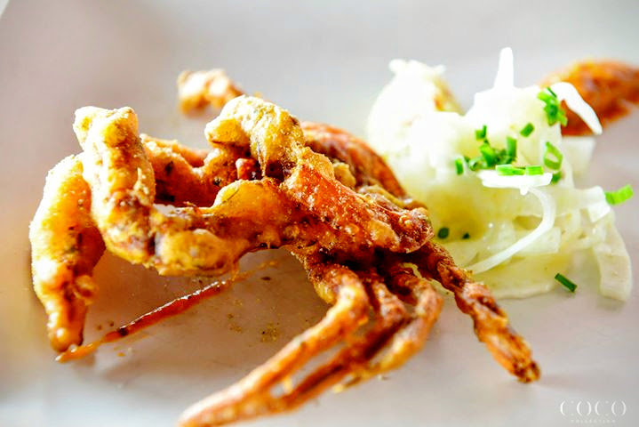 Soft shell crab, caraway tempura, south Indian tomato chutney, Chef Aktar Islam, Savour 2015